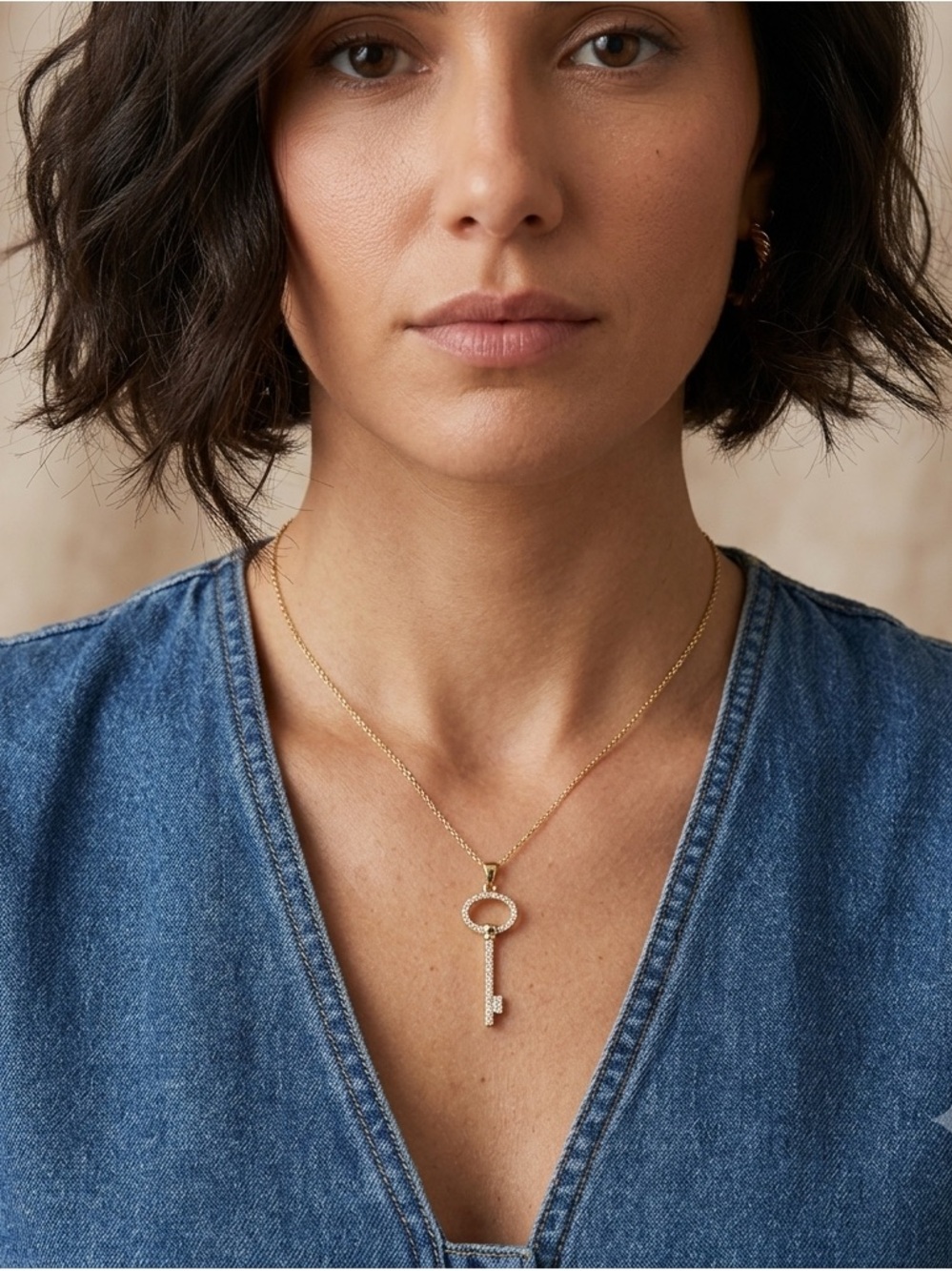 Dainty Round Key Necklace | CZ Necklace | 21st Birthday Gift | 18k Gold Plated
